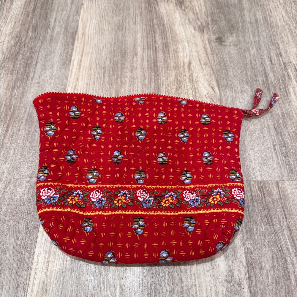 Vintage Quilted Floral Cosmetic Pouch Makeup Bag Red Boho Travel Organizer